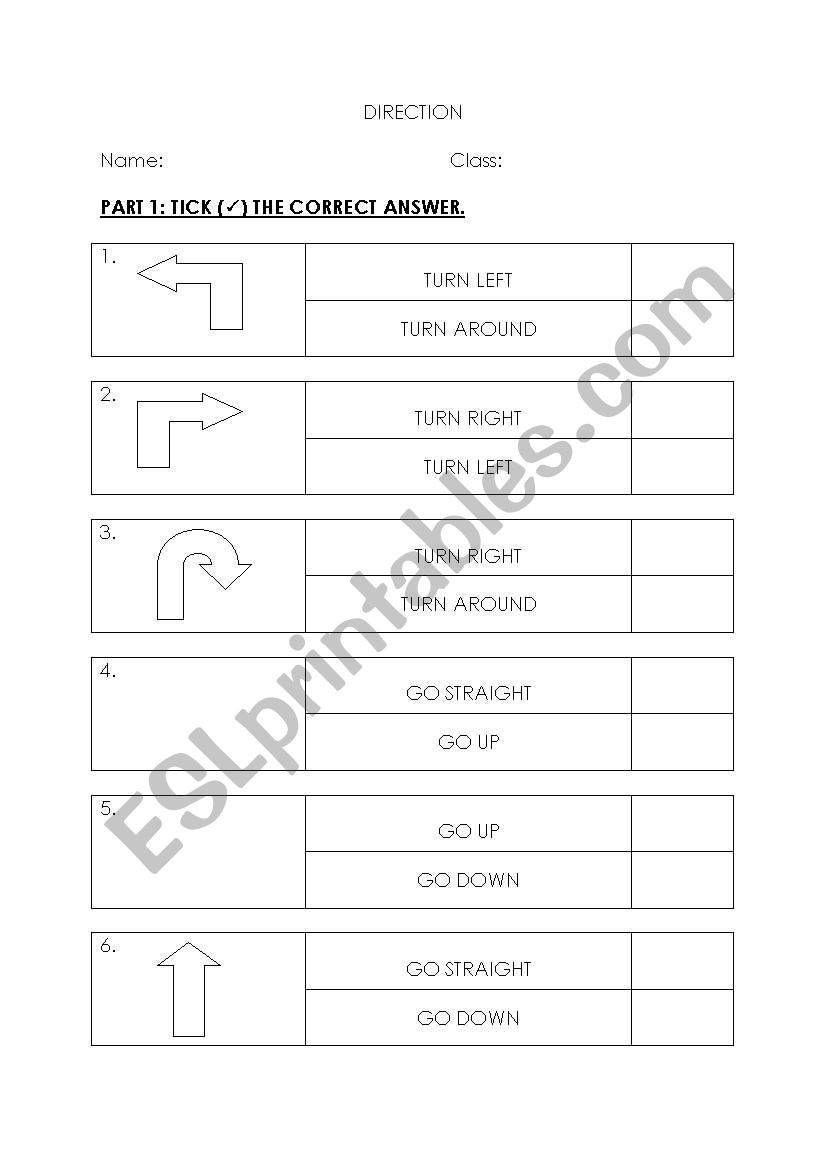 Direction worksheet