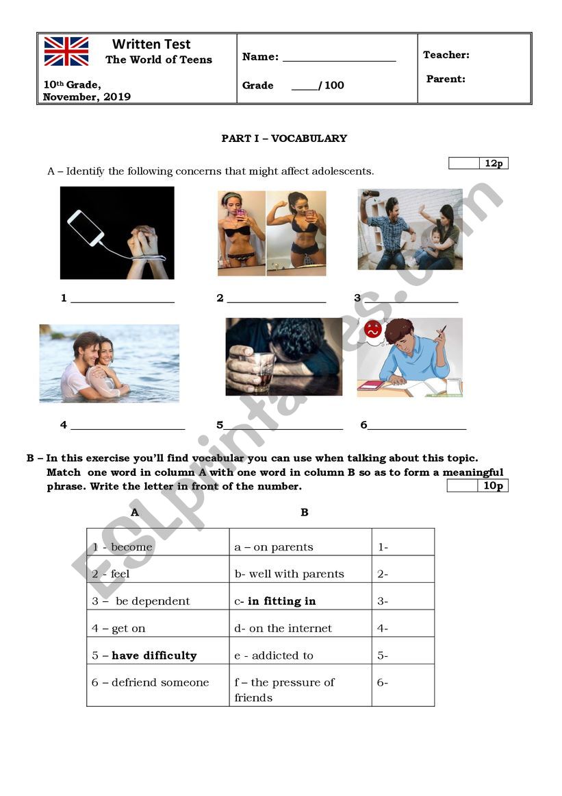 The World of Teens worksheet