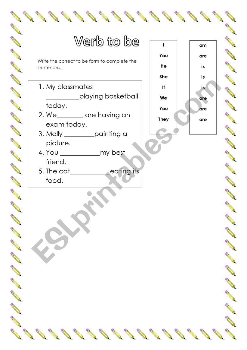 verb to be worksheet