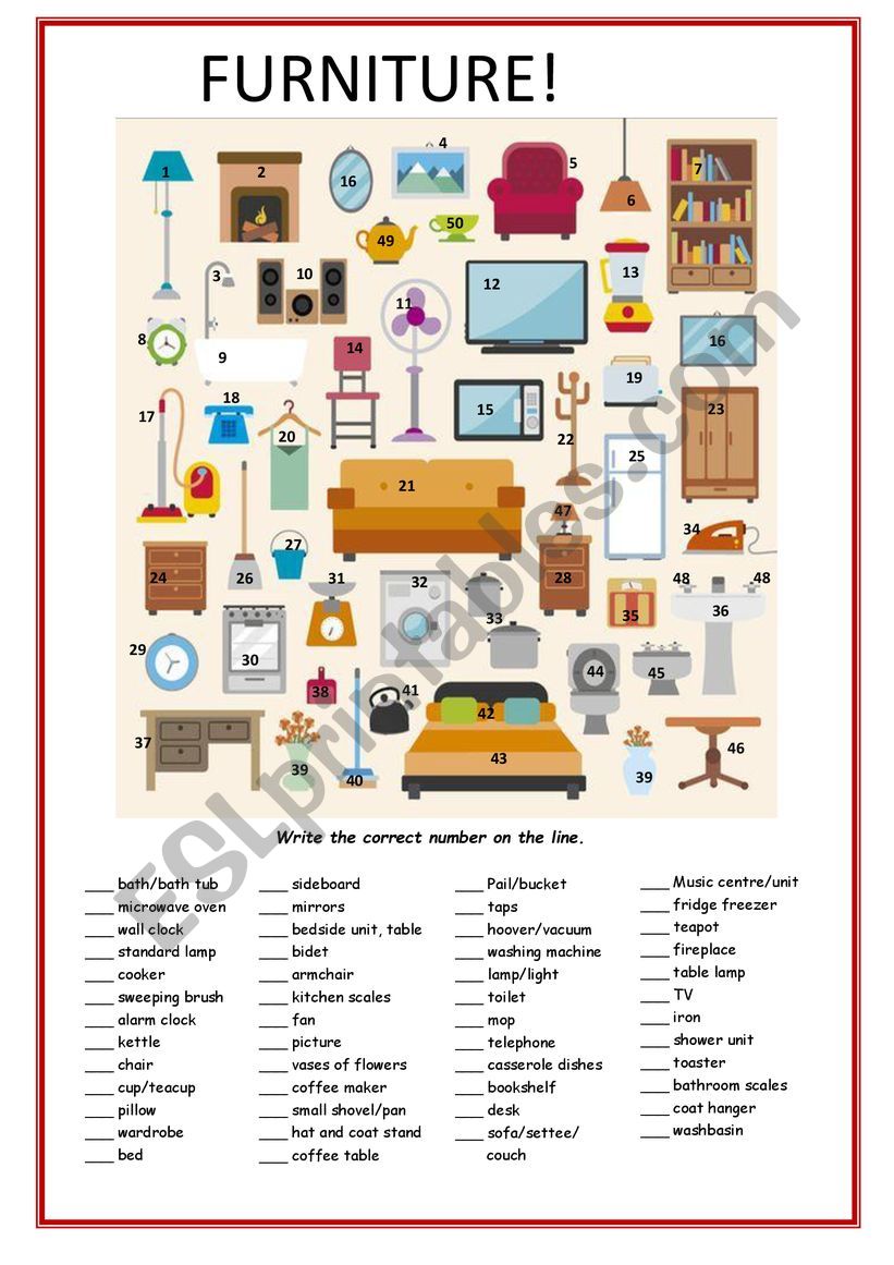 Furniture worksheet