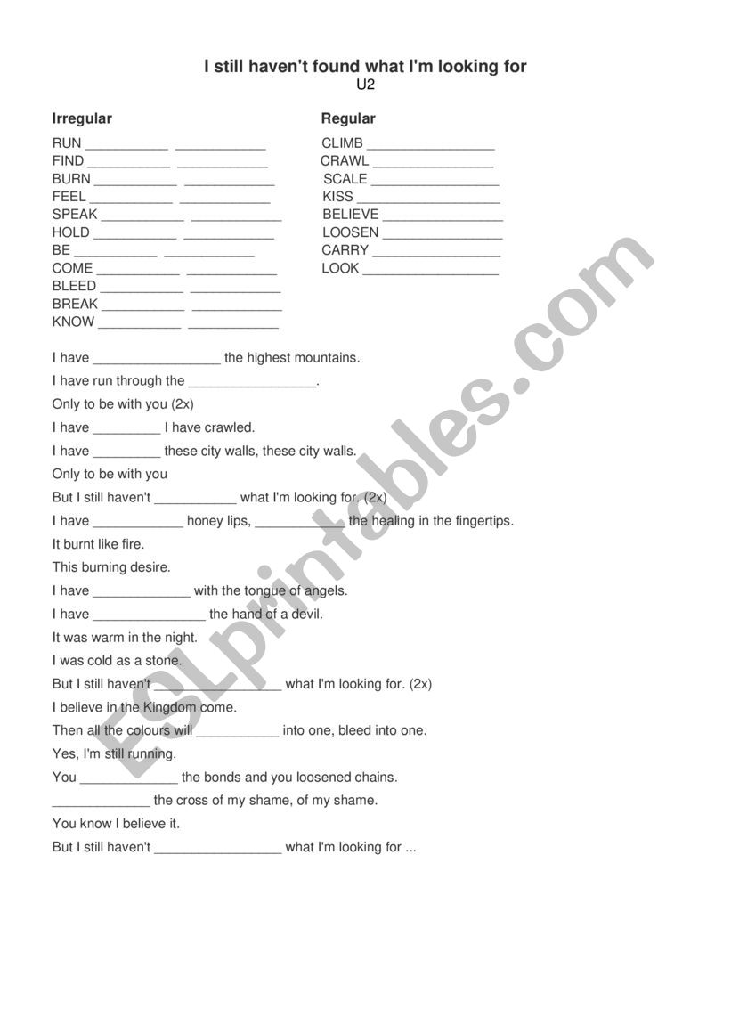 Present Perfect song worksheet