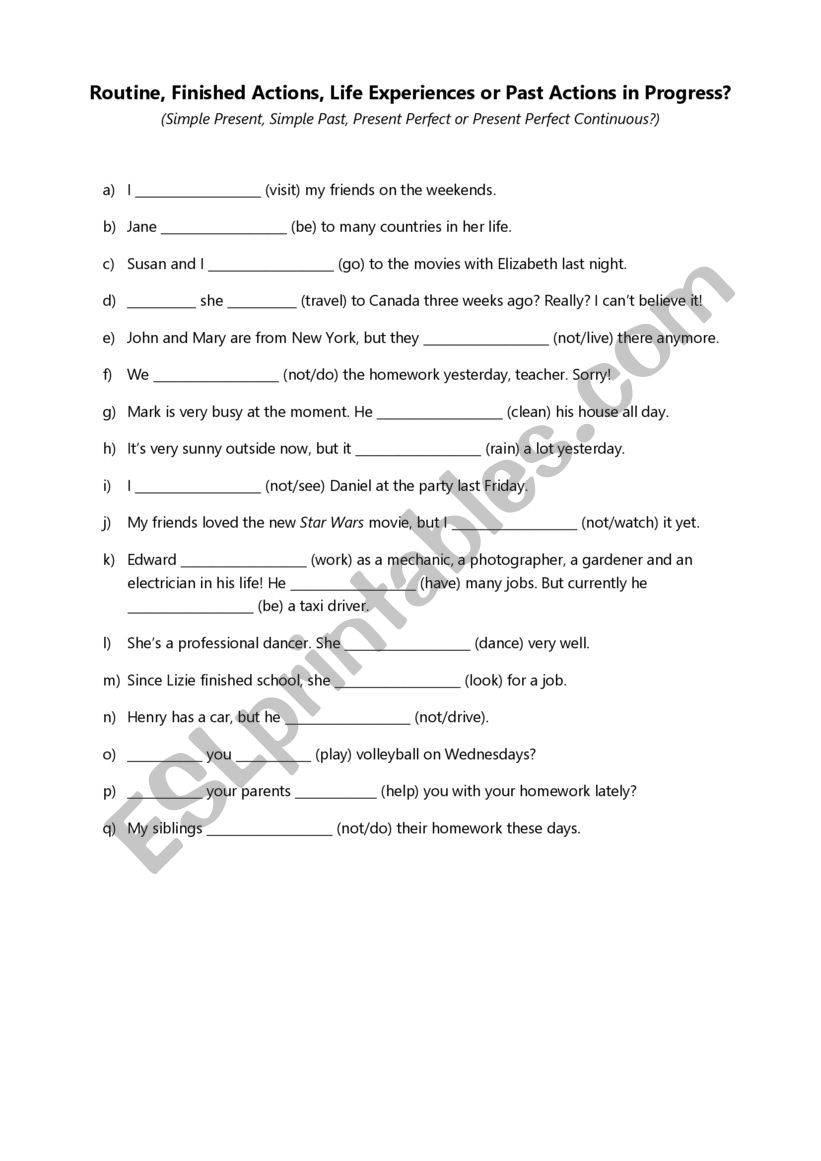 Verb tense activity worksheet