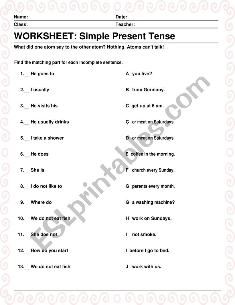 Simple Present Tense worksheet