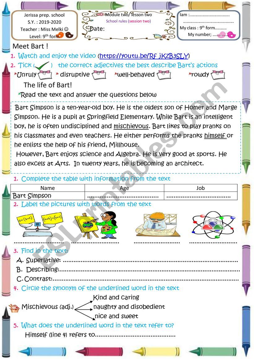 SCHOOL RULES ( 9th form) worksheet
