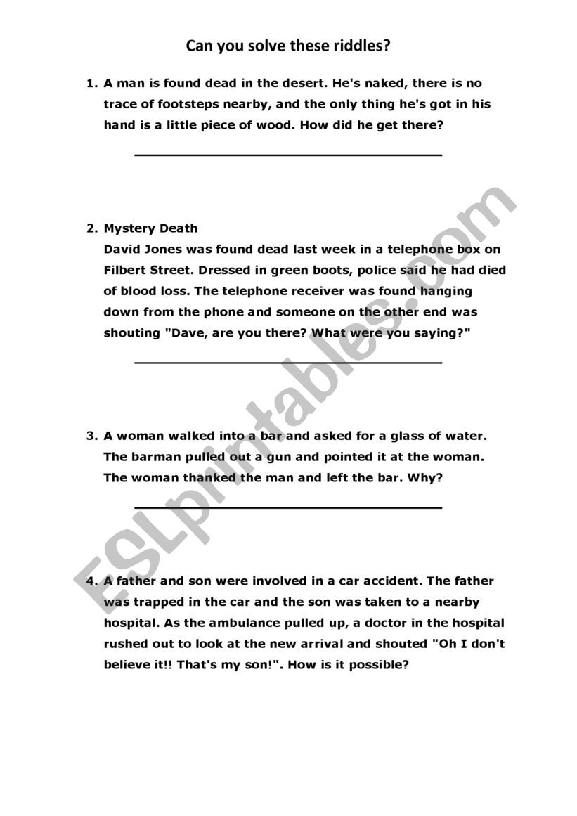 Logic riddles  worksheet