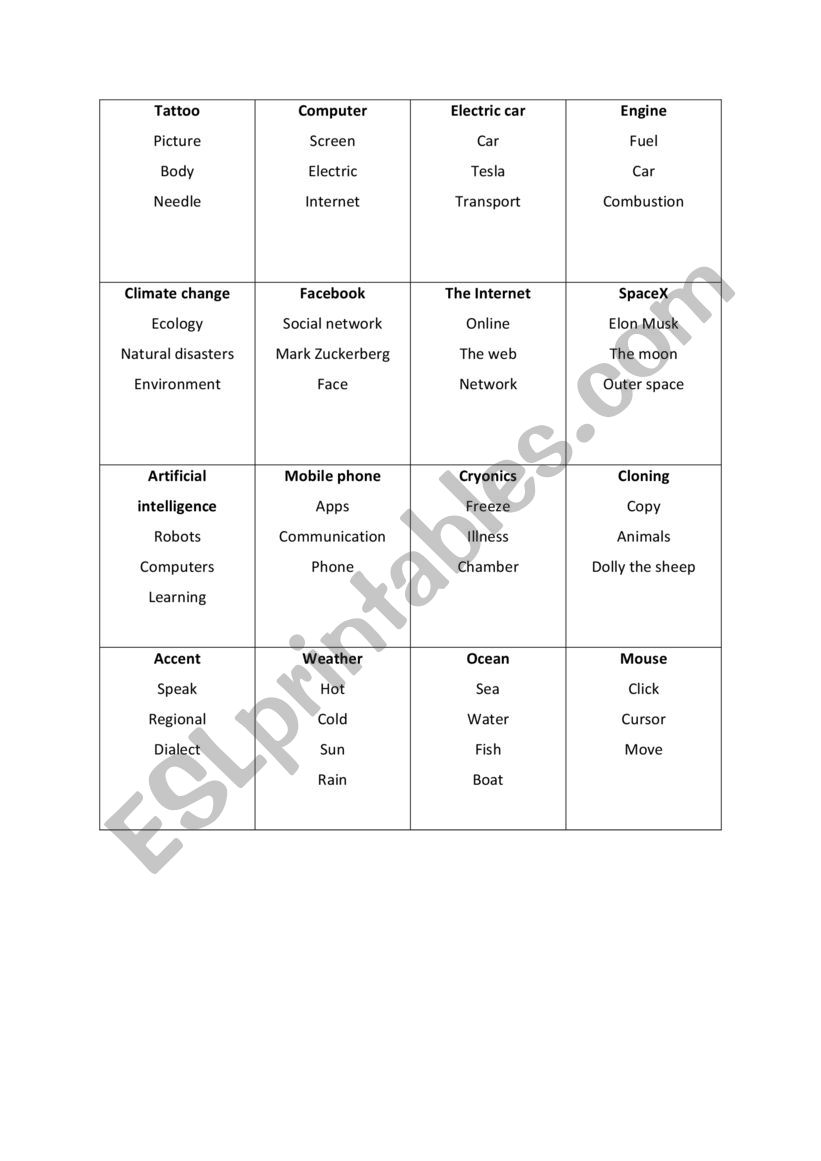 Engineering/science taboo worksheet