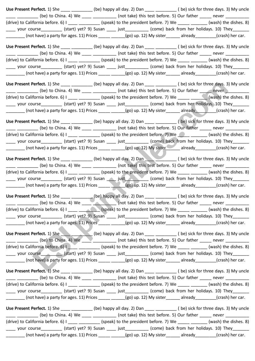 Present Perfect worksheet
