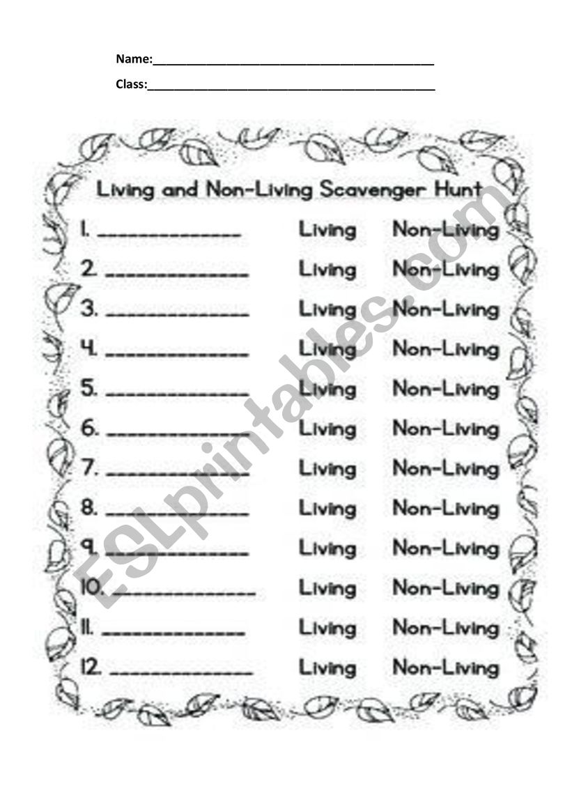 living things worksheet