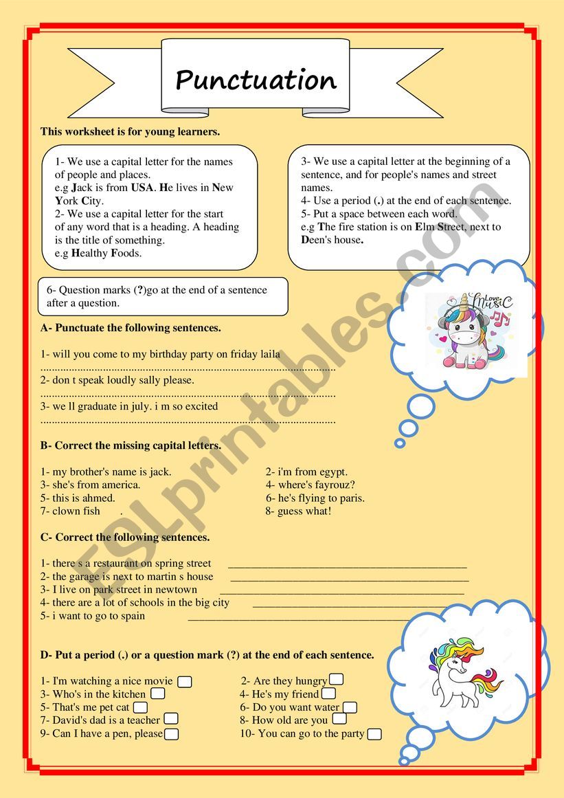 Punctuation for beginners worksheet