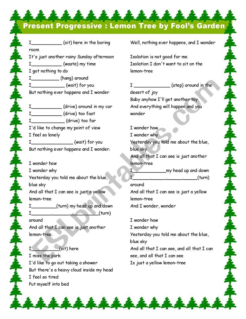 Lemon tree worksheet