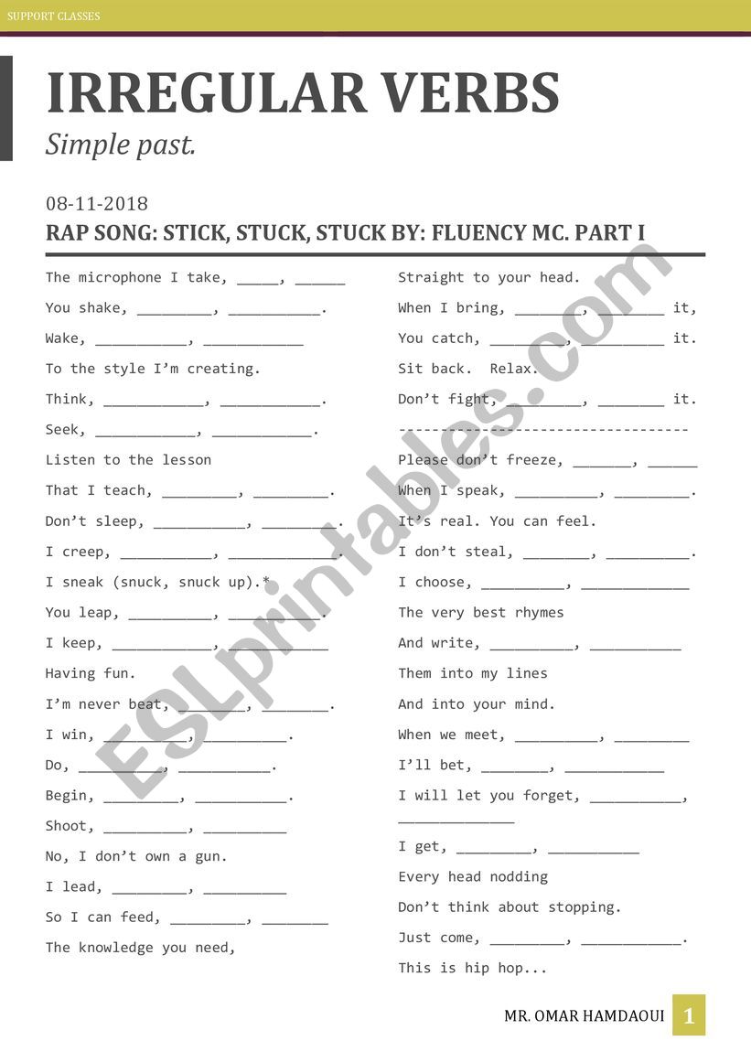 Irregular verbs PS worksheet