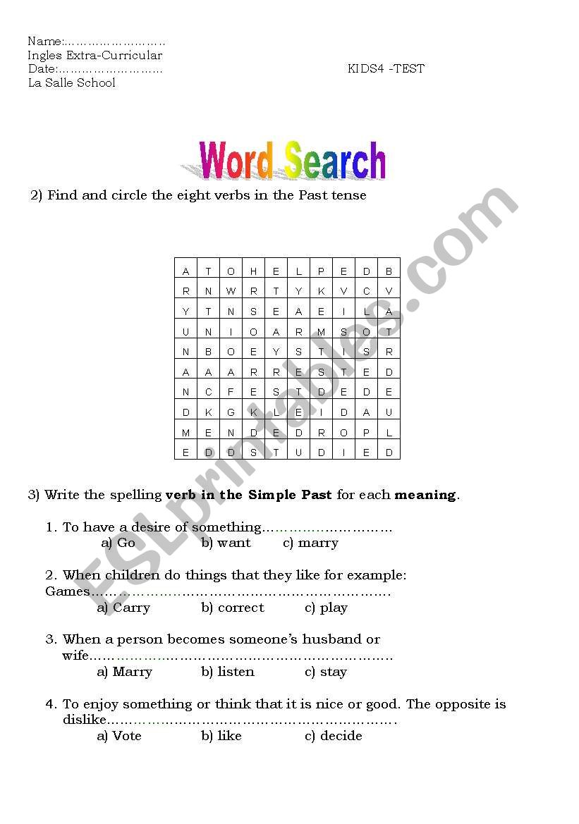 Spelling test worksheet