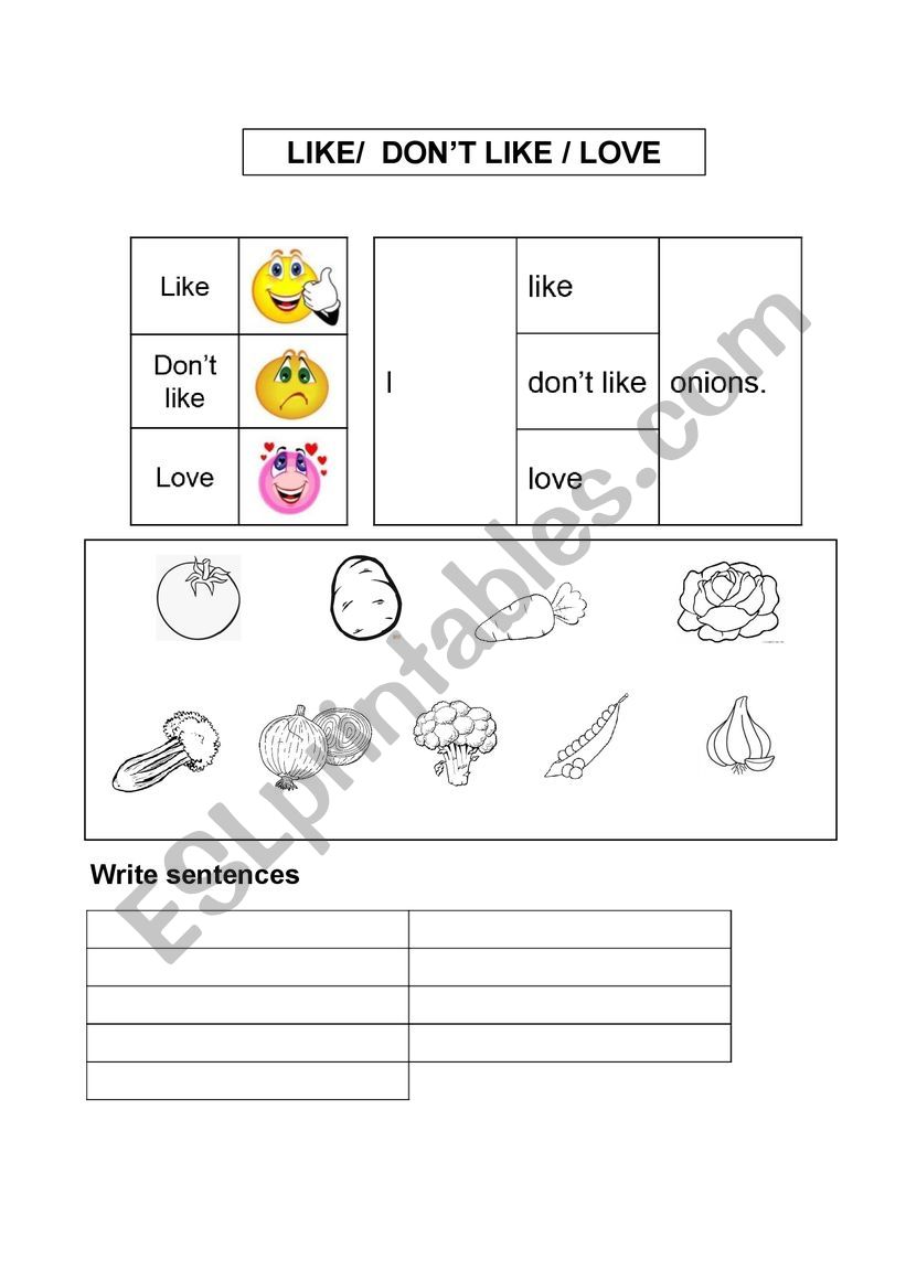 Like & Love worksheet