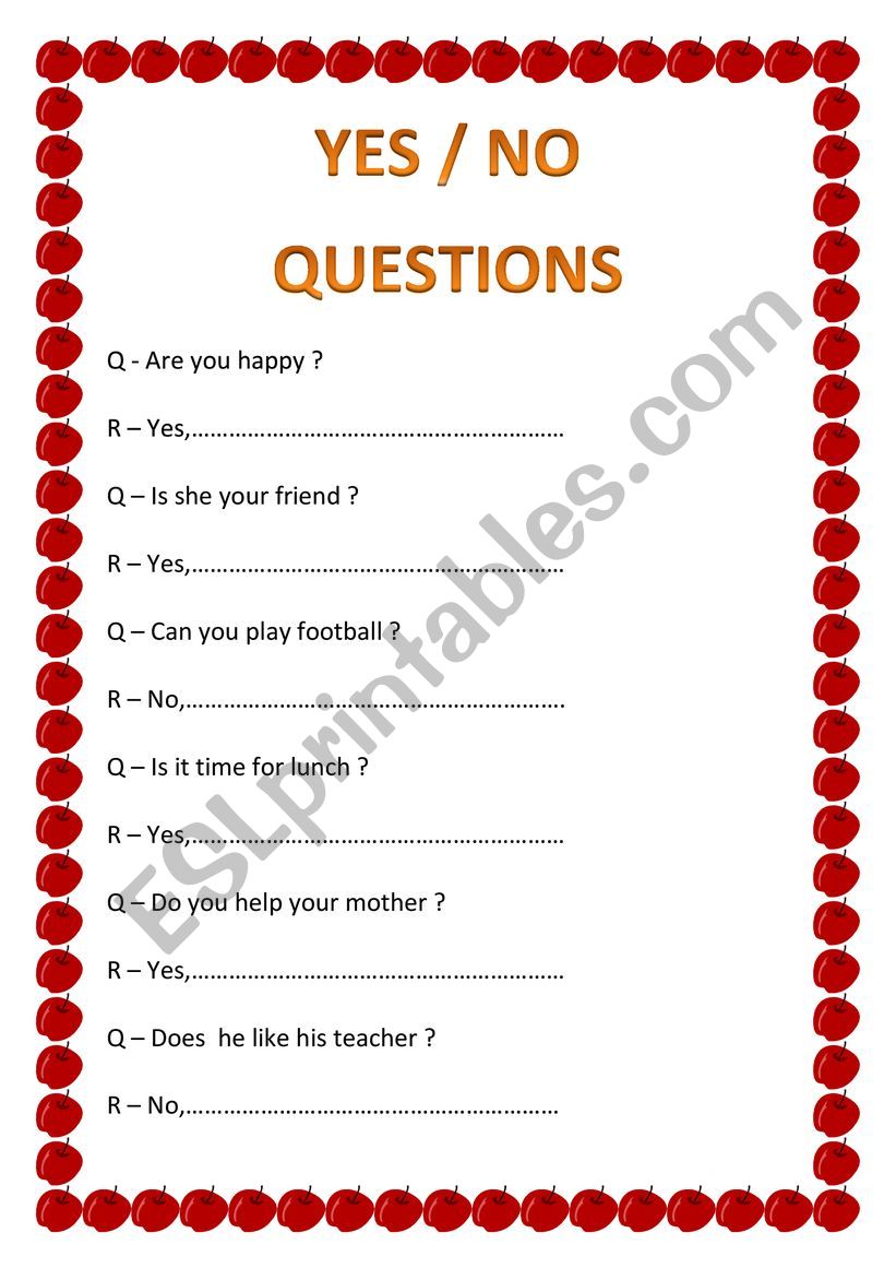 YES/NO QUESTIONS worksheet