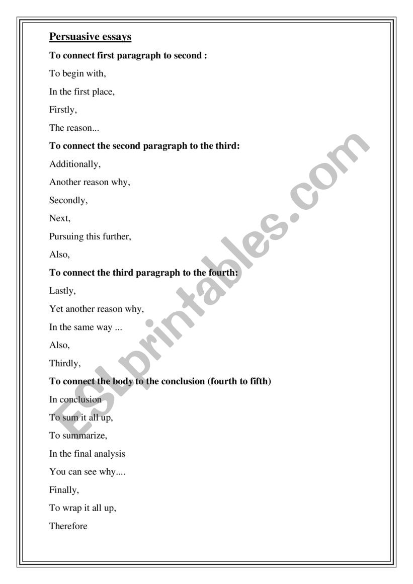 Persuasive essays  worksheet