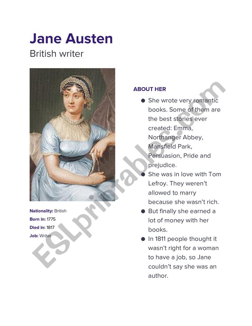 Jane Austen worksheet