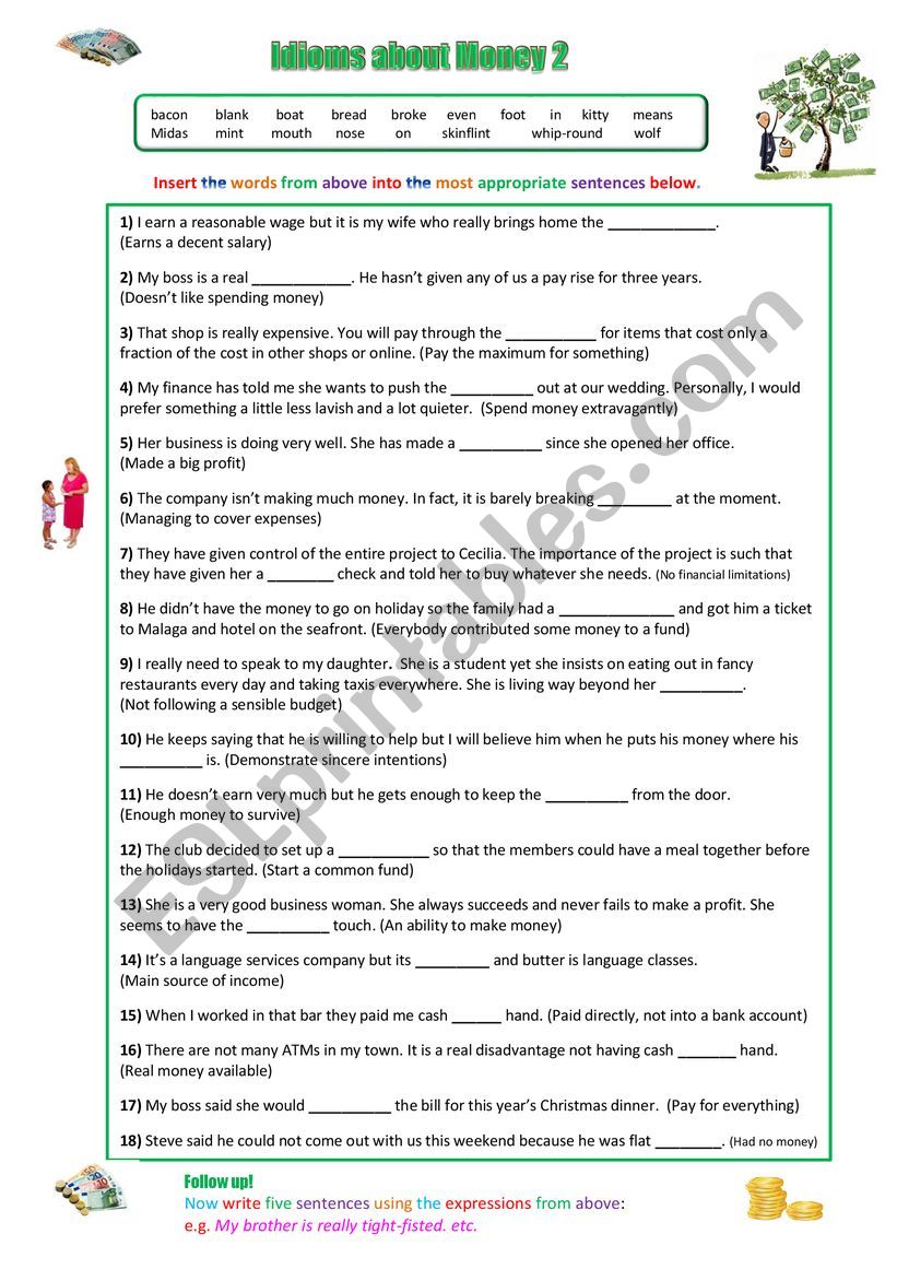 Idioms about Money 2 worksheet