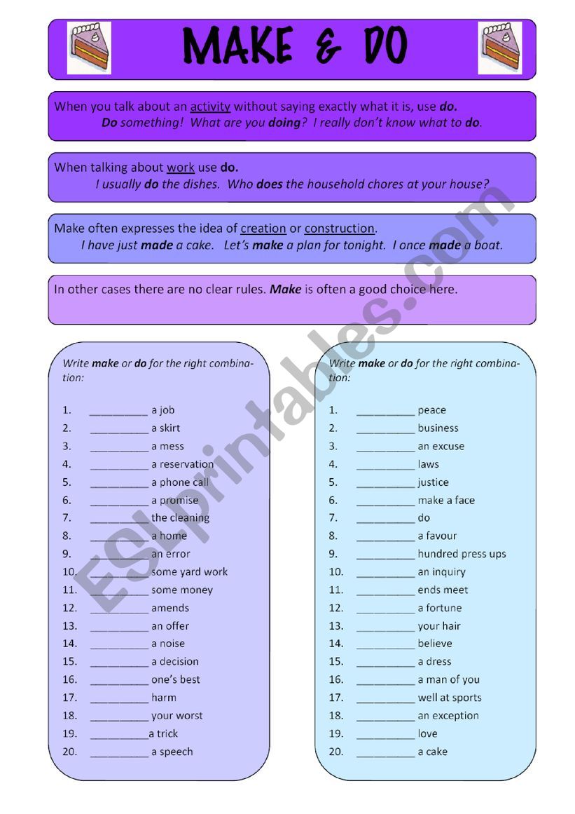 MAKE AND DO worksheet