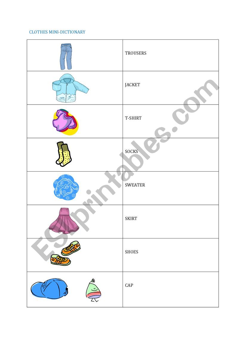 clothes and colours worksheet