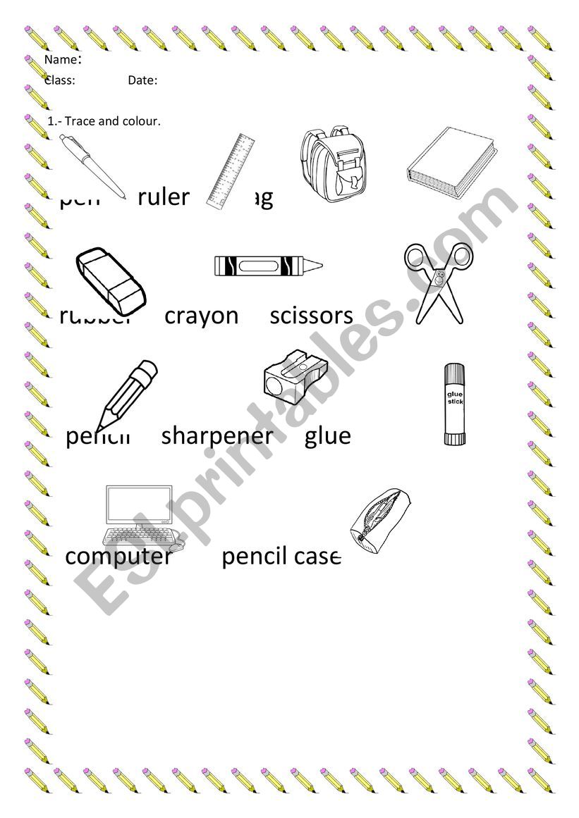 School objects worksheet