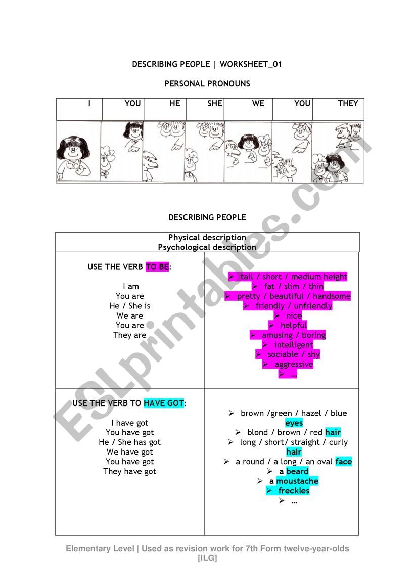 Describing People worksheet