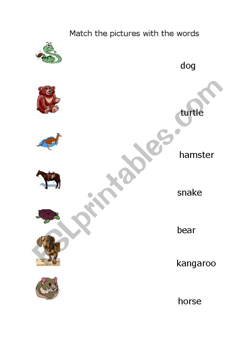 Animals matching worksheet