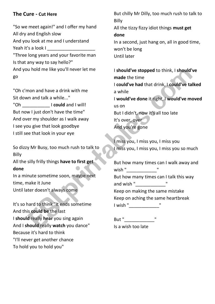 Cut Here - The Cure (fill in the gaps)