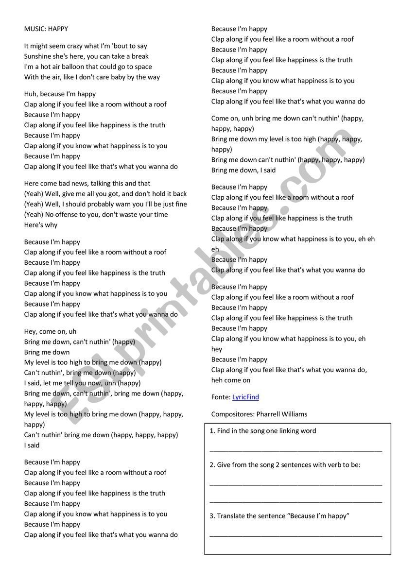 MUSIC ACTIVITY worksheet