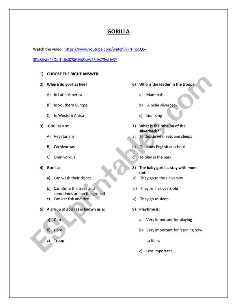 Endangered species worksheet