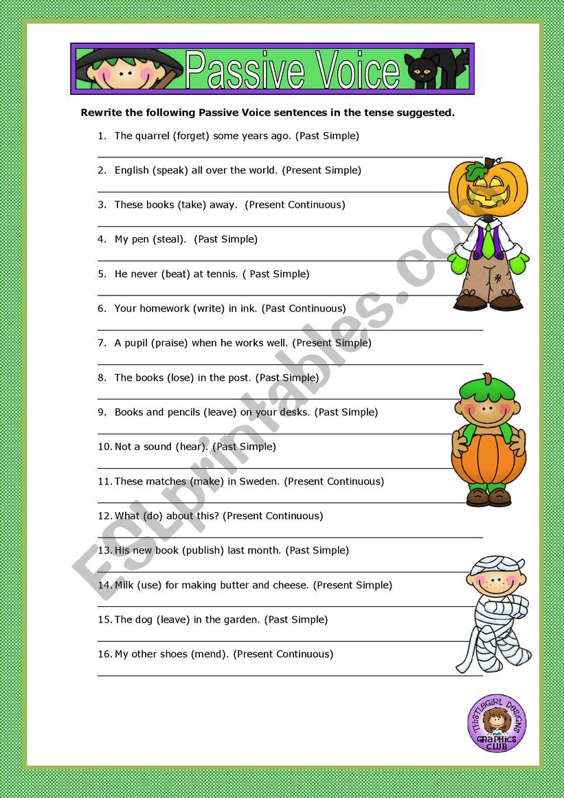 passive voice  worksheet