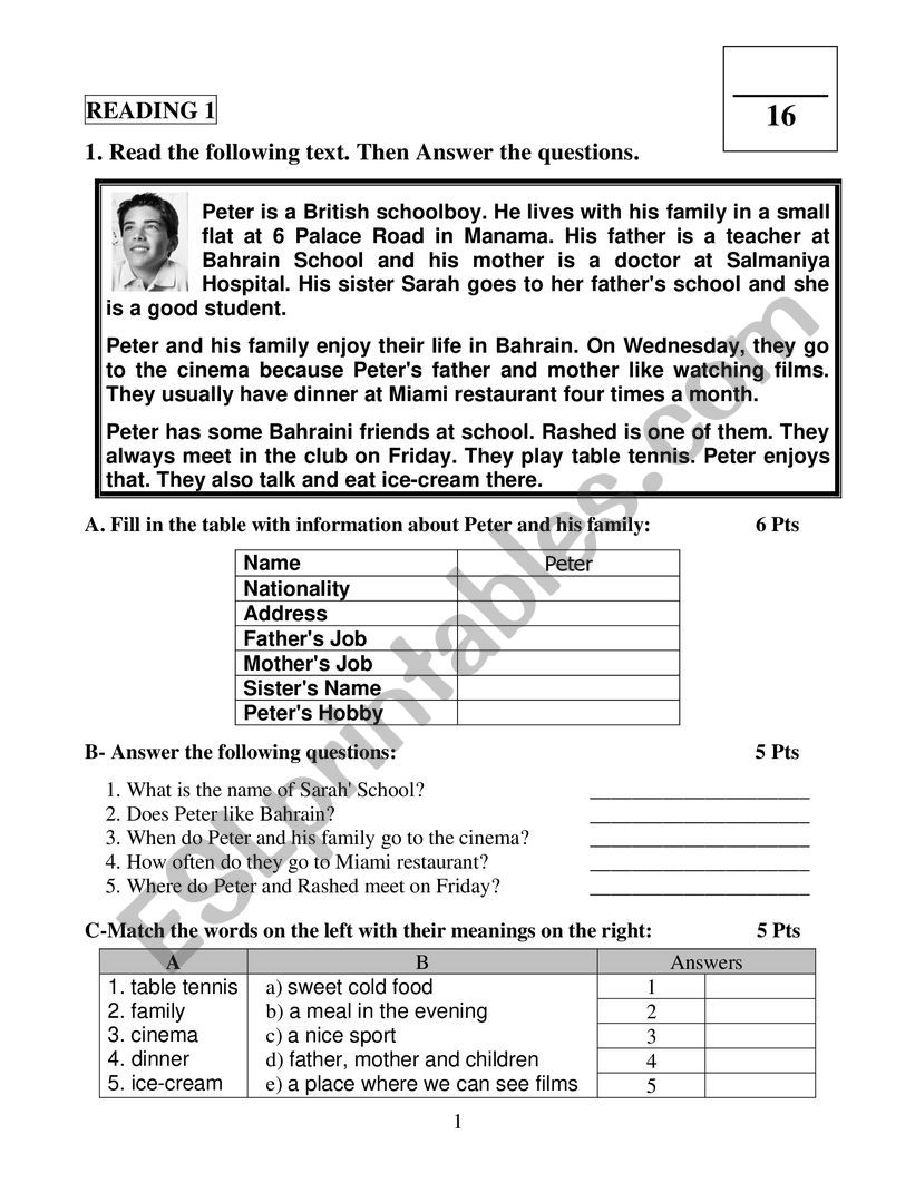 Reading and writing activity worksheet
