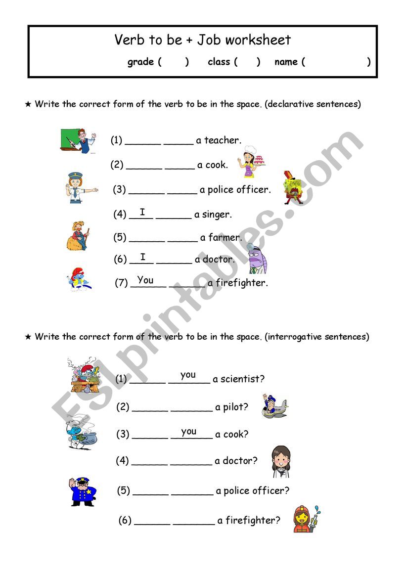 verb to be worksheet