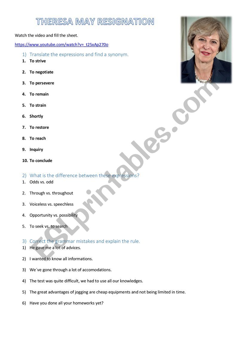 Theresa May resignation worksheet