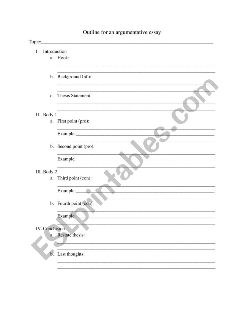 Argumentative Essay Outline worksheet