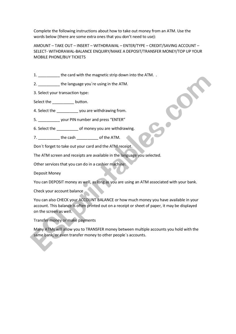 ATM INSTRUCTIONS worksheet