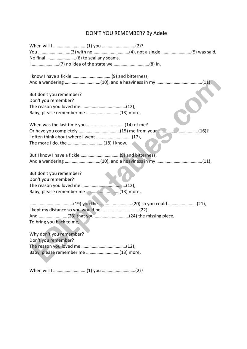 adele worksheet