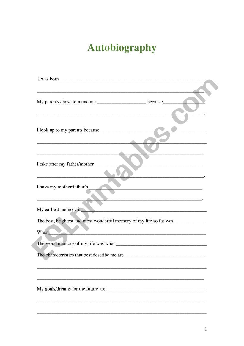 my biography  worksheet