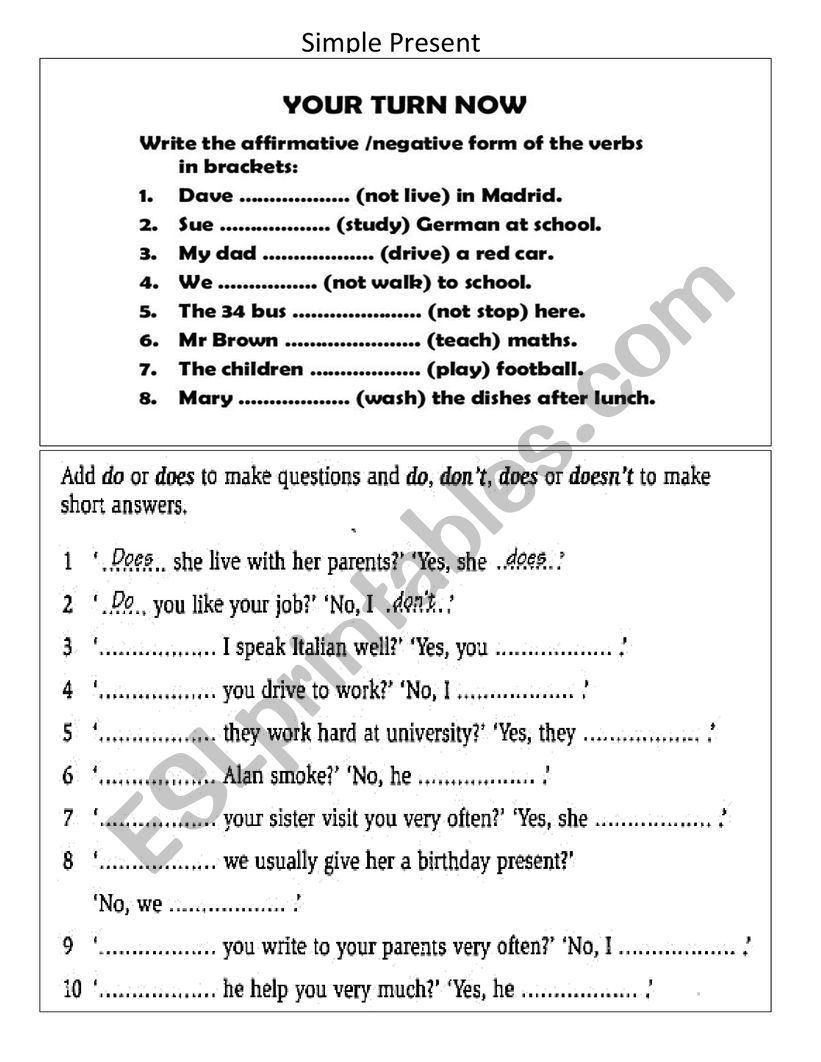 Simple Present - Affirmative, interrogative and  negative