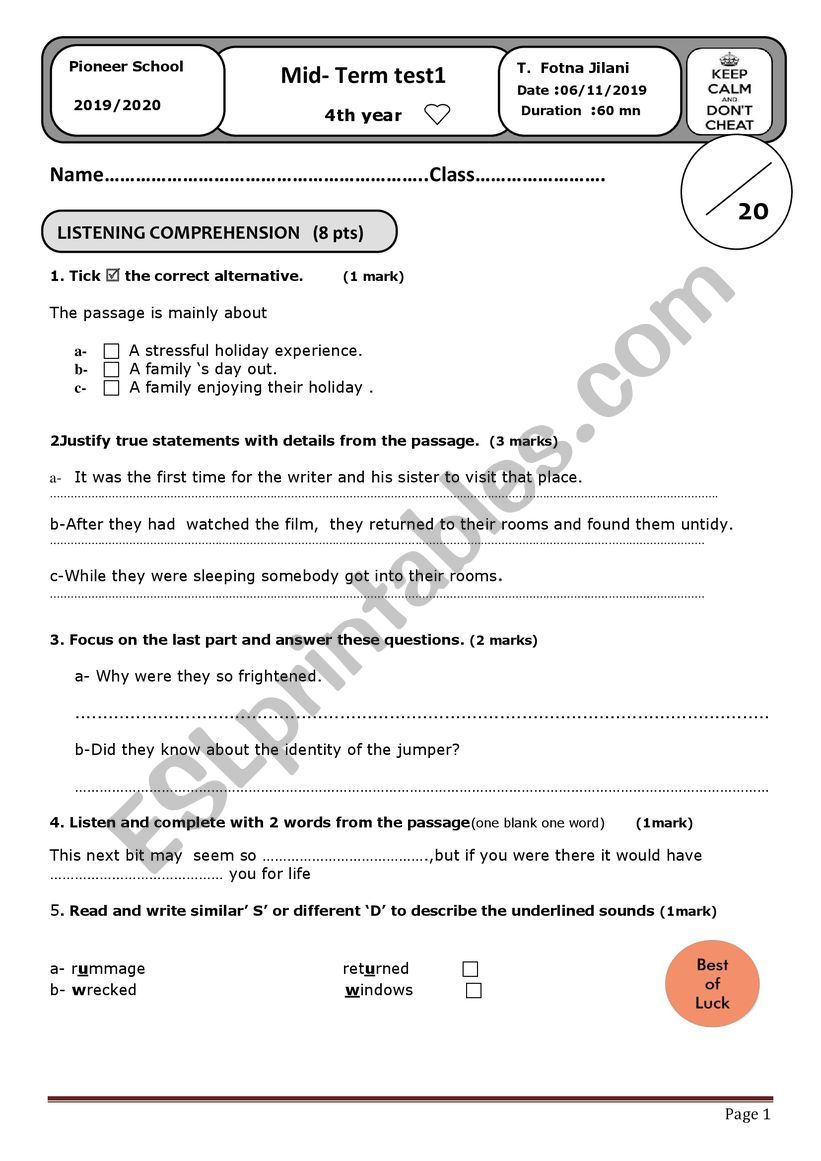 test worksheet