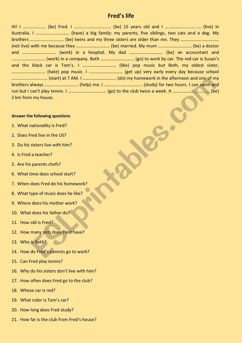 Reading Comprehension worksheet