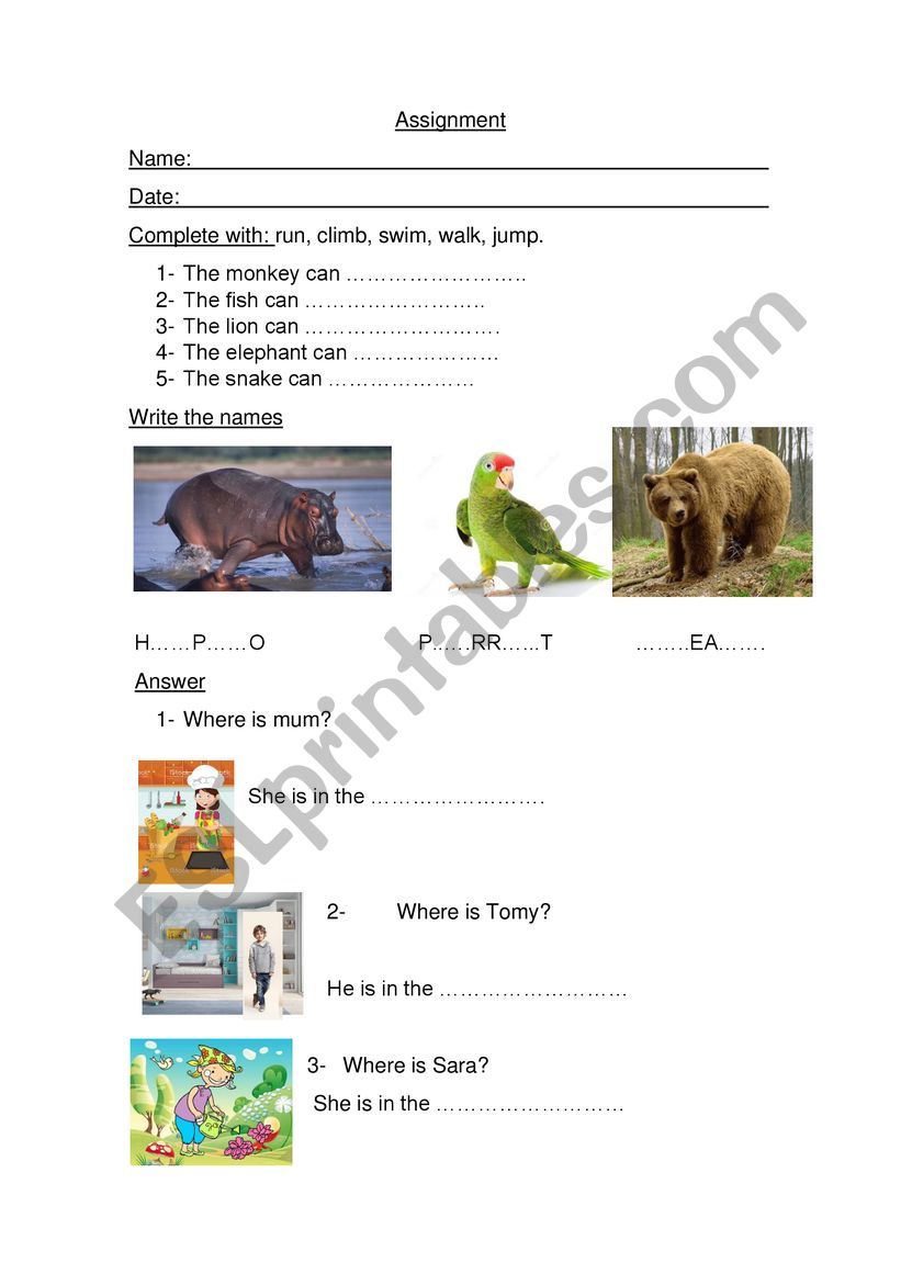 Can and parts of the house worksheet