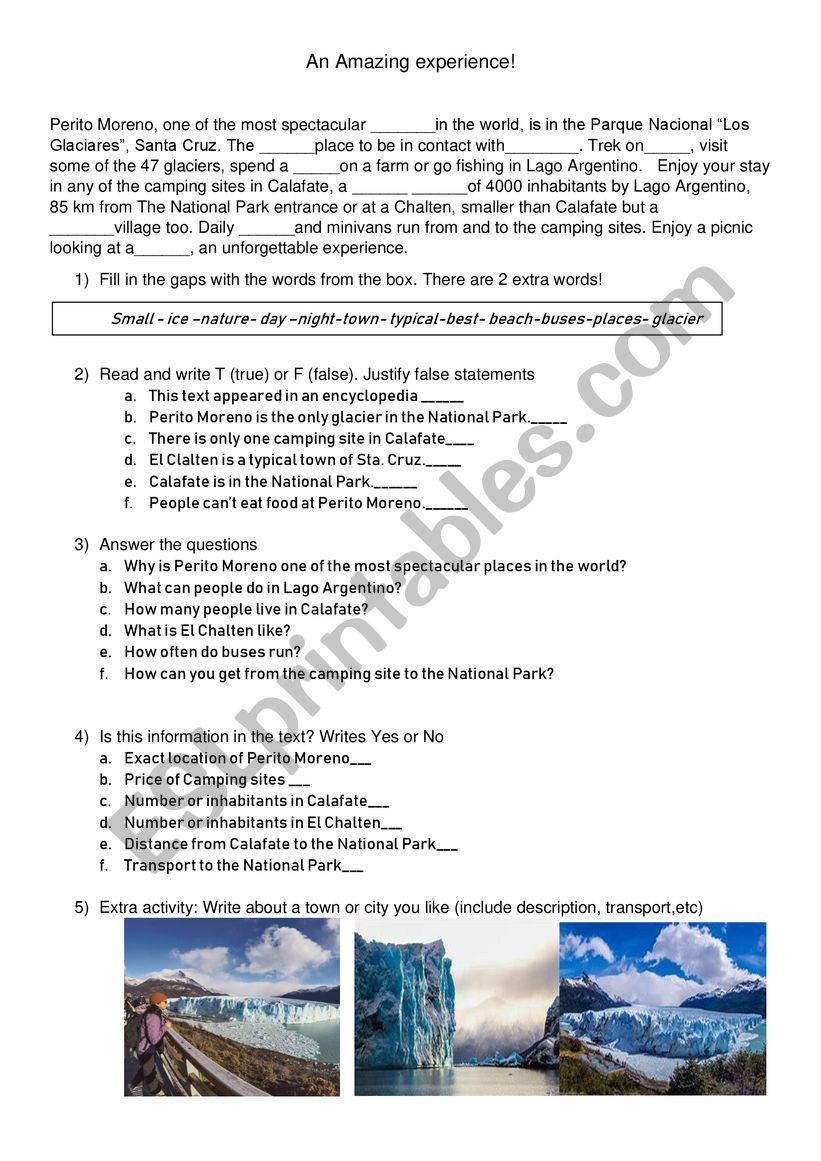 Perito Moreno Arg worksheet