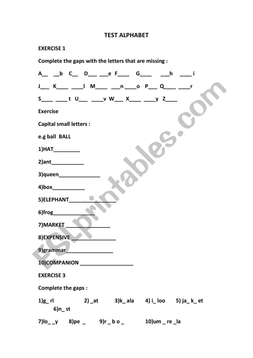 alphabet test worksheet