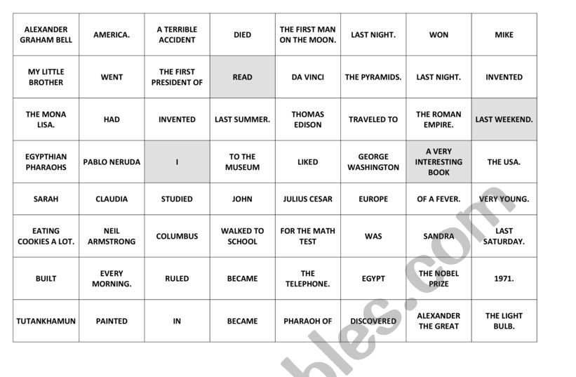 PAST TENSE WORD ORDER worksheet