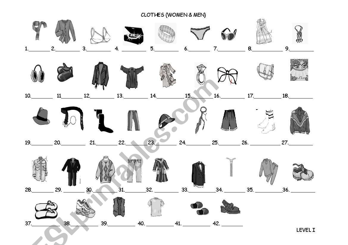 Clothes worksheet