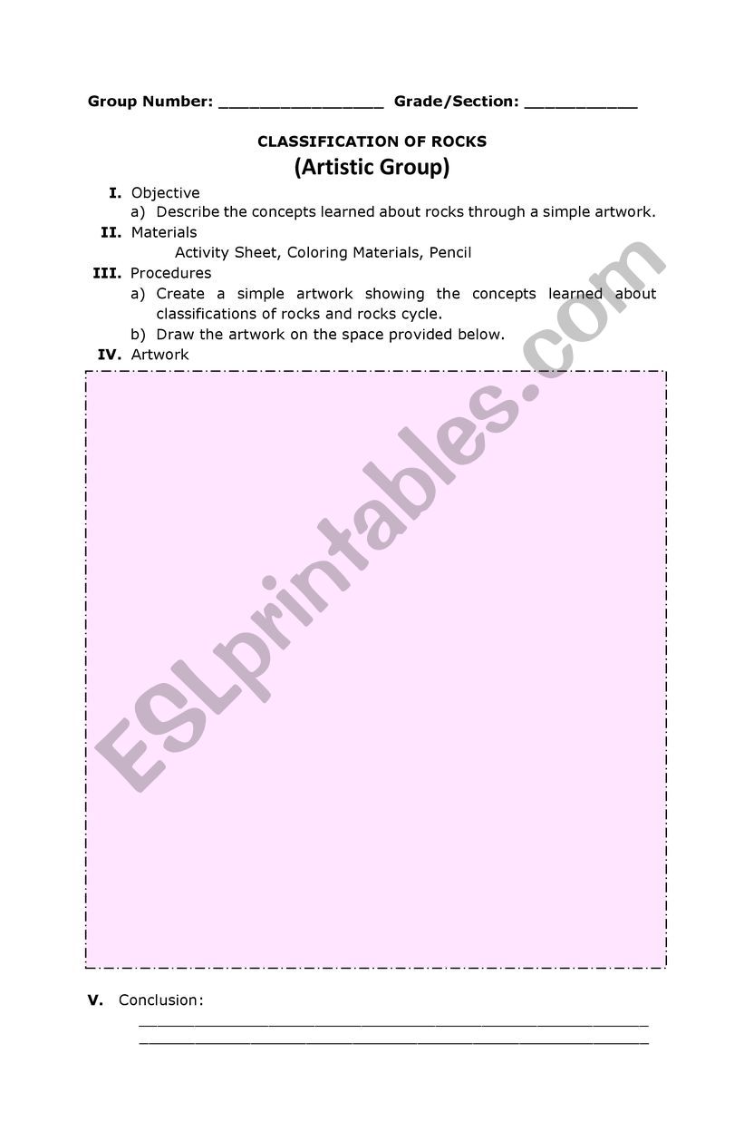 rocks worksheet