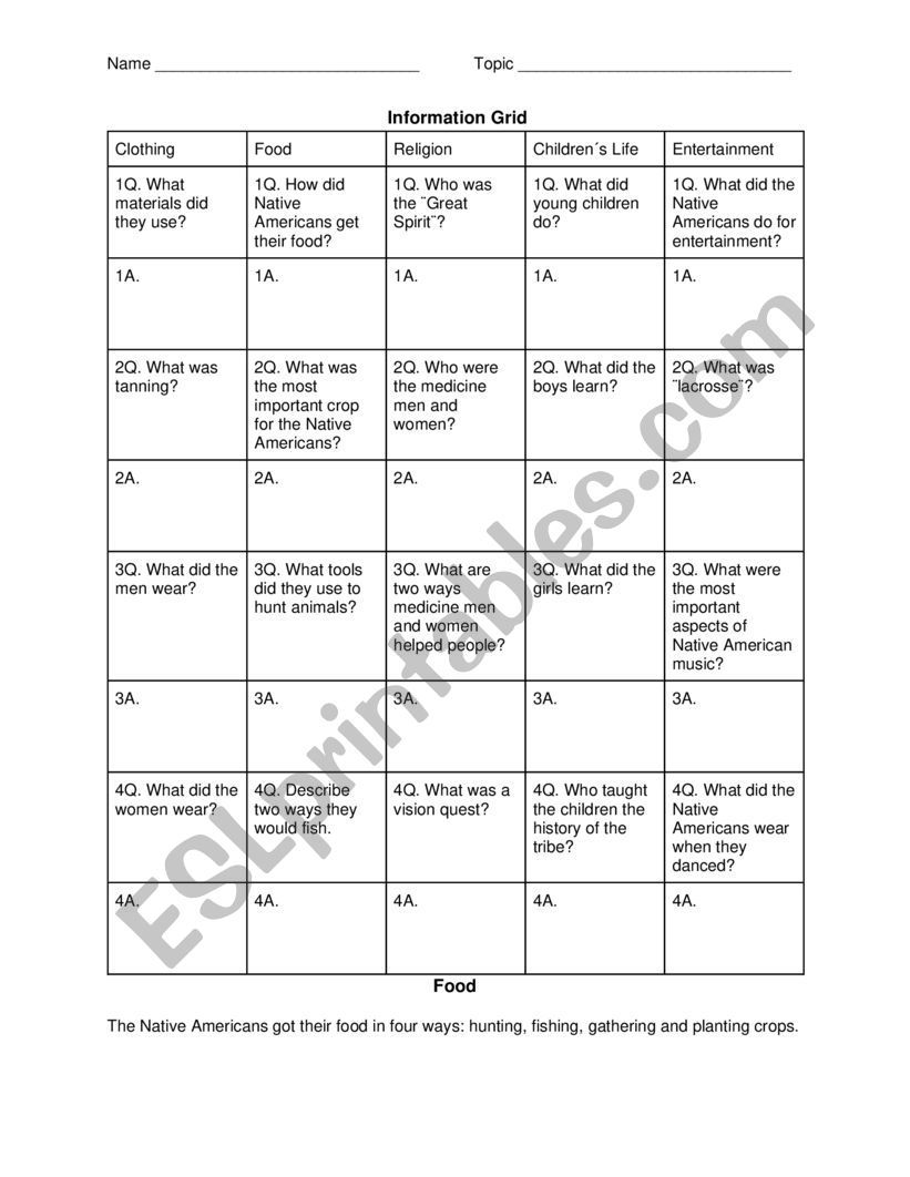 Native American Grid  worksheet