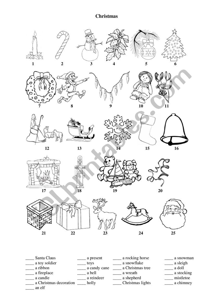Christmas vocabulary worksheet