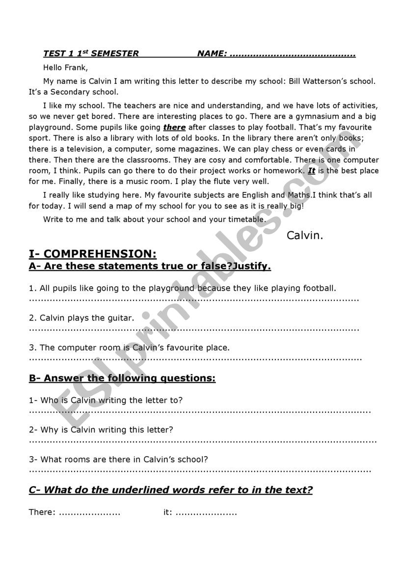 test worksheet