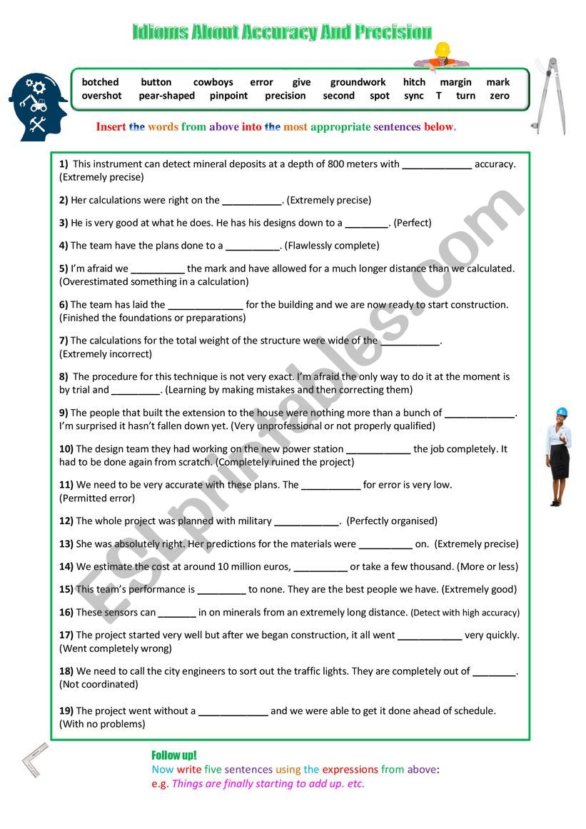 Idioms about Accuracy and Precision - ESL worksheet by spinney For Accuracy And Precision Worksheet Answers